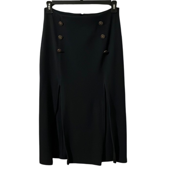 MAEVE by ANTHROPOLOGIE Dual Split Button Dark Navy Midi skirt - 6 - Picture 4 of 12
